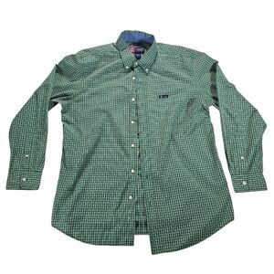 Chaps Mens Easy Care Button Down Plaid Green Long Sleeve size Large